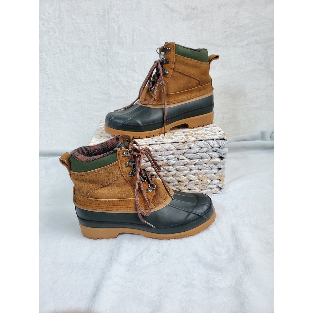 Bay Area Traders Huntress Duck Boots Green Tan Suede Gorpcore Steel Shank Size 7